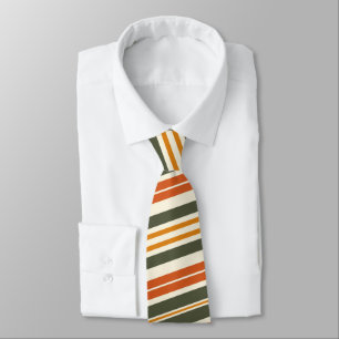 Cravate Vert olive Orange et Ivoire