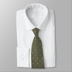 Cravate Vert & Or Fleur de Lis Necktie Homme
