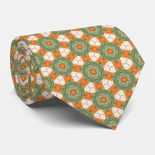 Cravate Vert, orange Motif d'automne (Roulé)