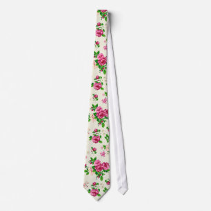 Cravate Vert Rose Et Beige Vintage Design Floral