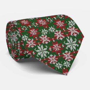 Cravate Vert Rouge et Blanc Festif Tricot Nordique