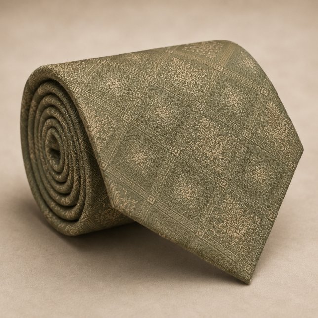 Cravate Vert Sage Or Diamant Damassé Royal (Créateur téléchargé)