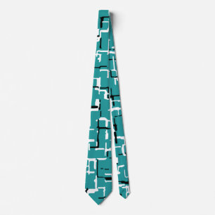 Cravate Vert sarcelle et motif abstrait noir et blanc