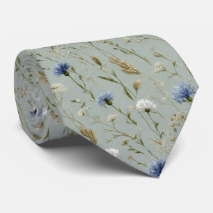 Cravate Vert sauge bleu bleuet mariage personnalisé