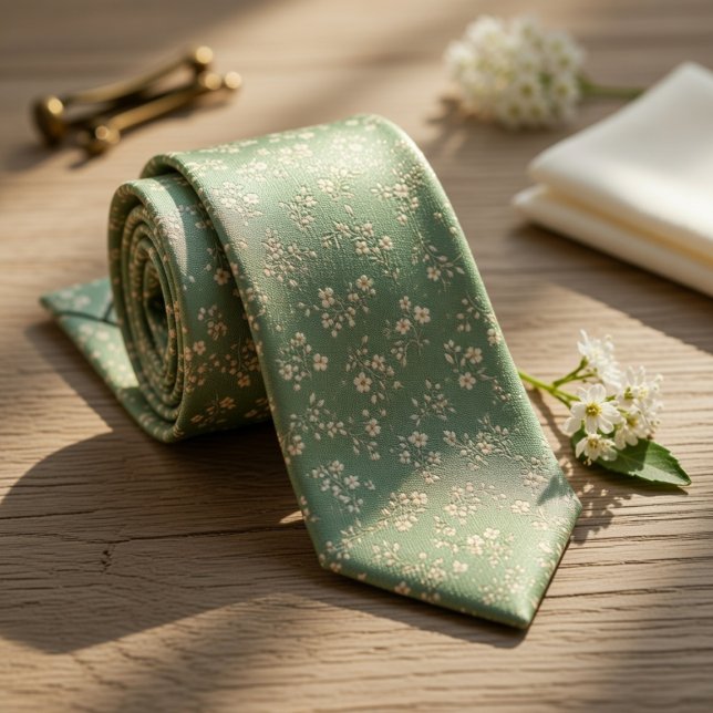 Cravate Vert sauge Ditsy Floral (Créateur téléchargé)