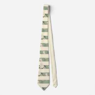 Cravate Vert sauge élégant et botanique rayée de crème