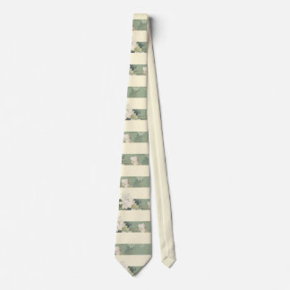 Cravate Vert sauge élégant et botanique rayée de crème