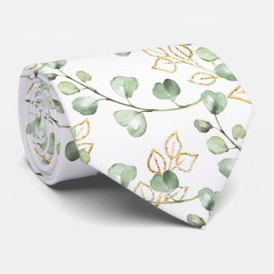 Cravate Vert sauge et eucalyptus doré Mariage Blanc