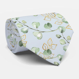 Cravate Vert sauge et eucalyptus doré Mariage bleu clair