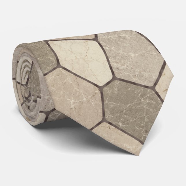 Cravate Vert sauge et mosaïque de pierre de marbre beige (Roulé)