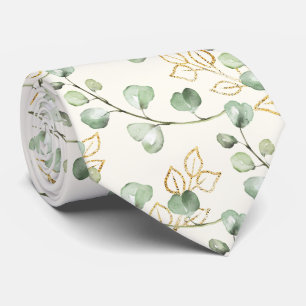Cravate Vert sauge et or Eucalyptus Blanc Crème Mariage