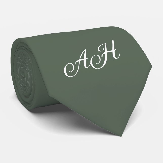 Cravate Vert sauge initial garçons d'honneur monogramme mo (Roulé)
