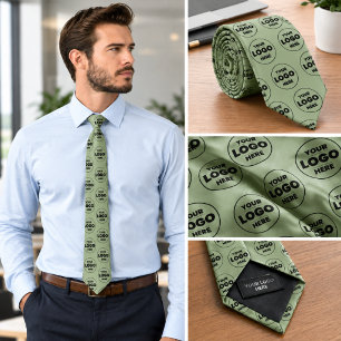 Cravate Vert sauge Logo personnalisé Motif répétitif Profe