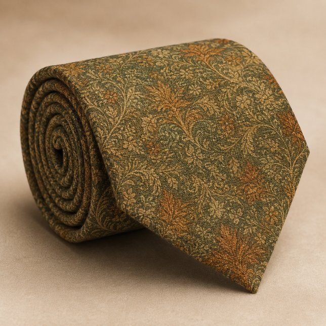Cravate Vert sauge terre cuite baroque floral (Créateur téléchargé)