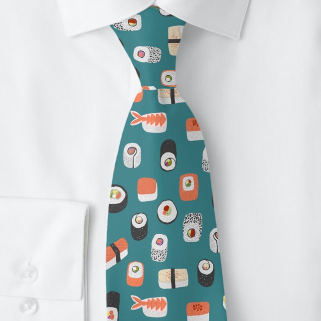 Cravate vert Sushi (Japanese sushi pattern tie for foodies)