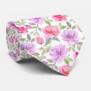 Cravate Vibe Printanier Frais : Dessin Floral Rose et Viol