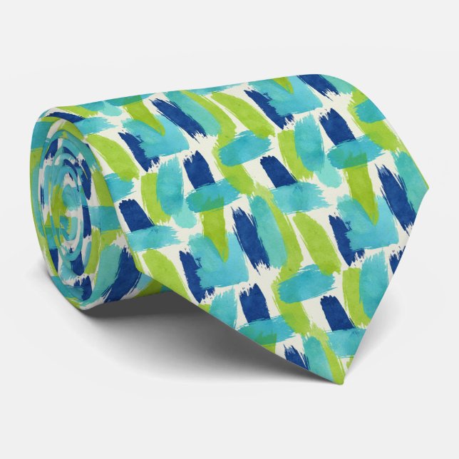 Cravate Vibrant Citrus Green and Coastal Blue Abstract (Roulé)