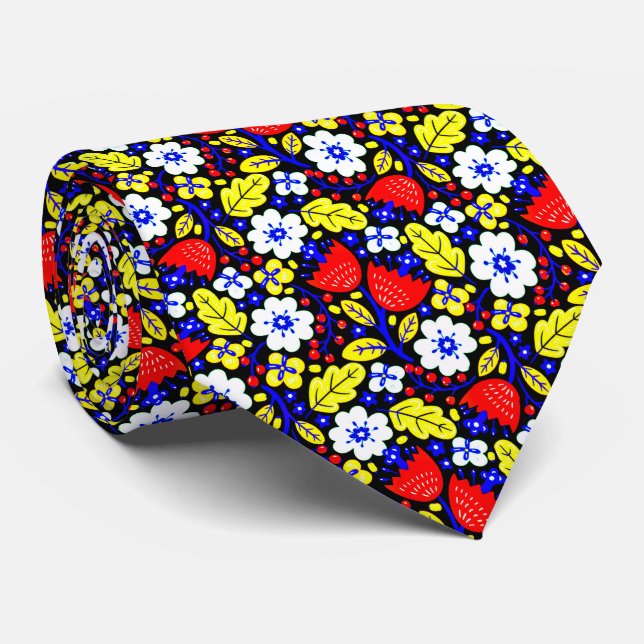 Cravate Vibrant Folk Floral Garden Neck Tie (Roulé)