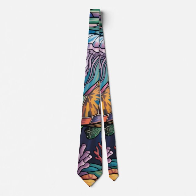 Cravate Vibrant Stained Glass Sea Turtle Ocean Design (Devant)