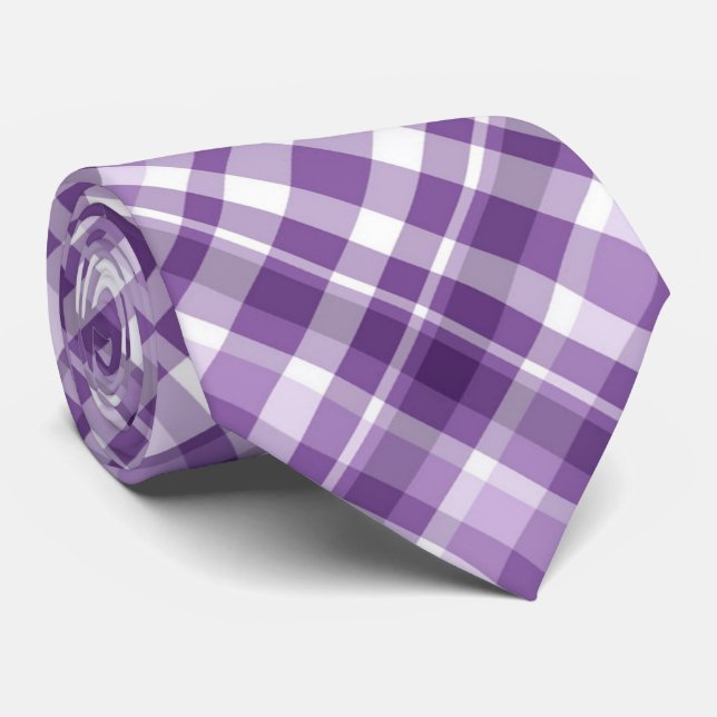 Cravate Vibrant violet Plaid Alzheimer Motif de sensibilis (Roulé)