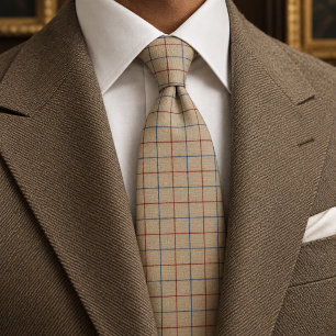 Cravate Vichy Fenêtre Camel Bleu Rouille Ancien Argent