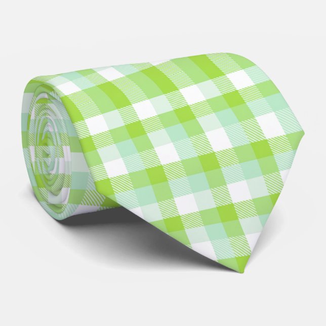 Cravate Vichy vert citron vibrant moderne et audacieux (Roulé)