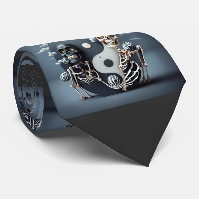 Cravate Vie et mort, Halloween YinYang Skeleton (Roulé)
