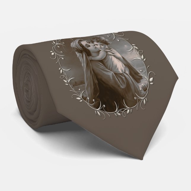 Cravate Vierge vintage et enfant avec cadre argenté (Roulé)