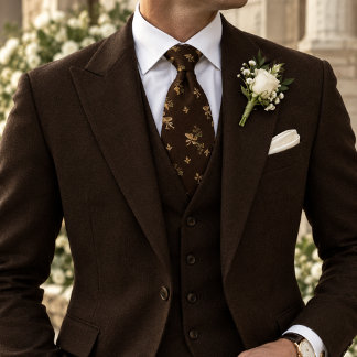 Cravate Vieux Argent Mariage Vignoble Calice Raisin Brun