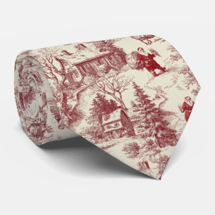 Cravate Village de Noël Toile Rouge Vintage - Père Noël
