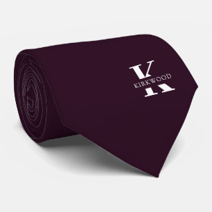 Cravate Vin pourpre   Élégant Monogramme+Nom   bidirection
