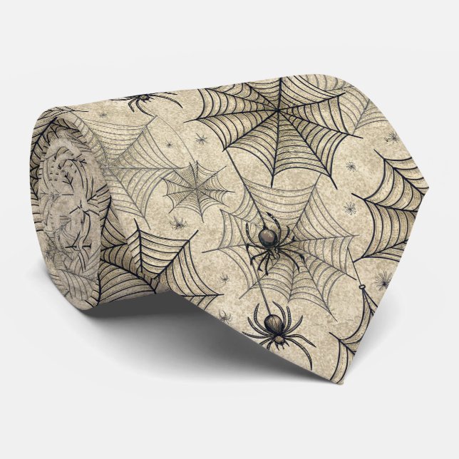 Cravate Vintage Araignées et Webs Motif Halloween (Roulé)