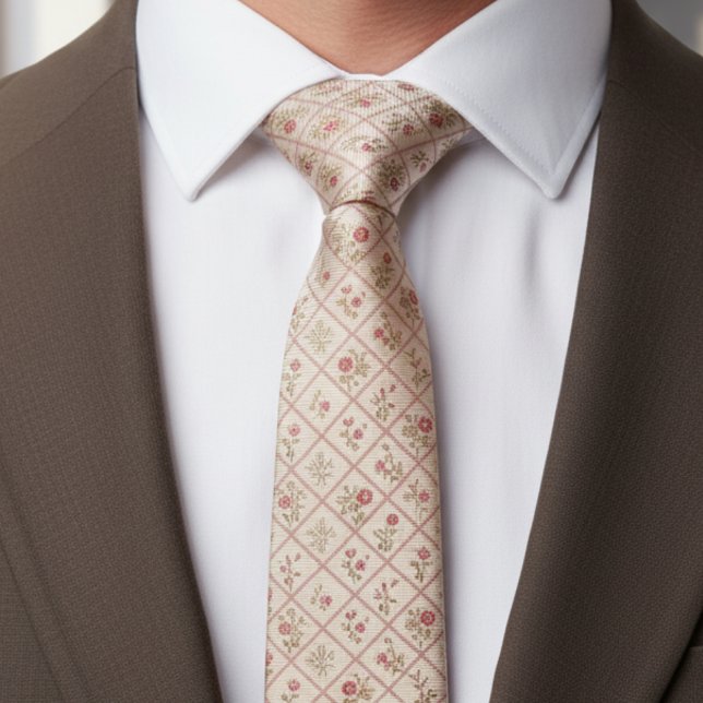 Cravate Vintage Blush Pink Floral Lattice Pattern (Créateur téléchargé)