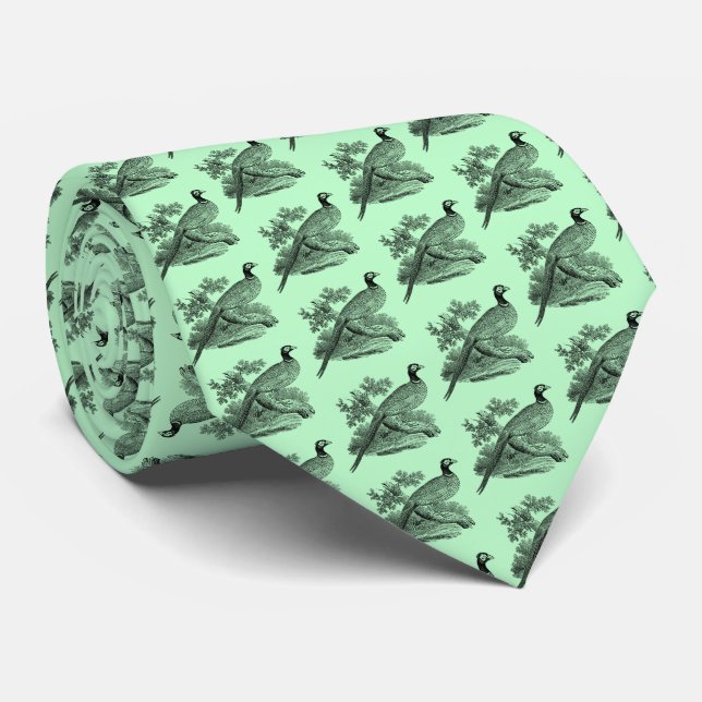Cravate Vintage faisan Jeu Oiseau Dessin BW Mint (Roulé)