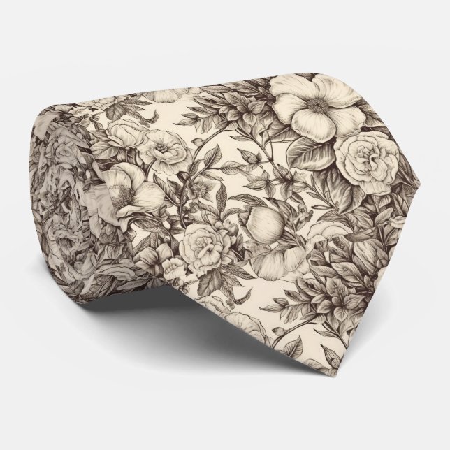 Cravate Vintage Floral Sepia Motif (2) (Roulé)