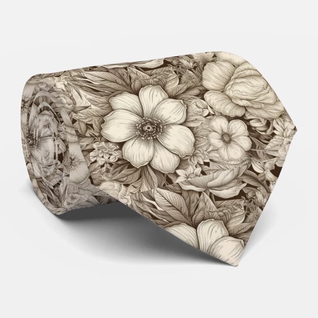 Cravate Vintage Floral Sepia Motif (4) (Roulé)
