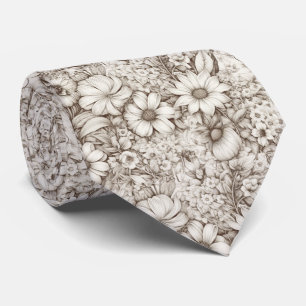Cravate Vintage Floral Sepia Motif (5)