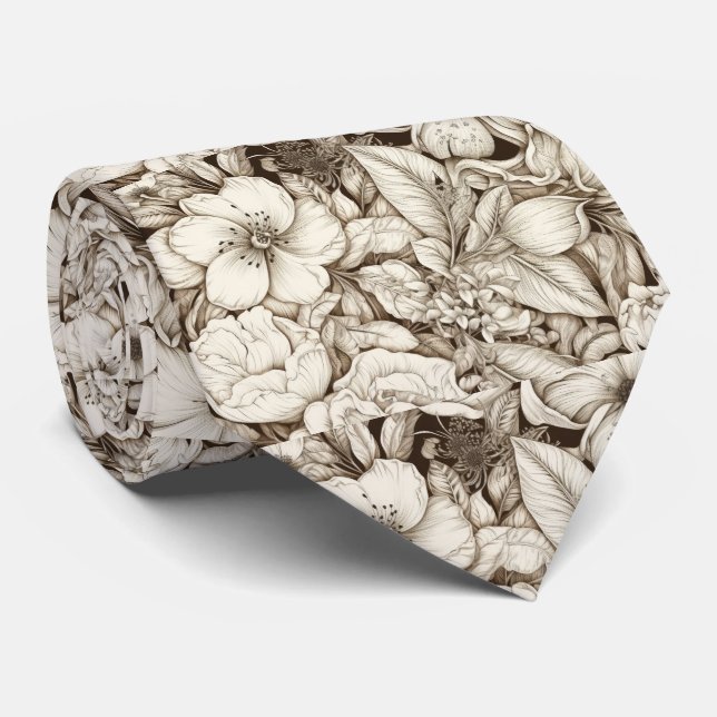 Cravate Vintage Floral Sepia Motif (9) (Roulé)