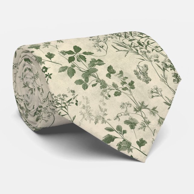 Cravate Vintage Herb Garden Fleur sauvage botanique Mariag (Roulé)