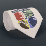 Cravate Vintage HOGWARTS™ Stamped Crest<br><div class="desc">Show your house pride in bold, vintage-inspired style with this striking Hogwarts™ crest design. Featuring graphic silhouettes representing the four iconic houses — Gryffindor™, Slytherin™, Hufflepuff™, and Ravenclaw™ — this artwork blends classic symbolism with a modern, retro aesthetic. Each house emblem is set within a clean, color-blocked shield, creating a...</div>