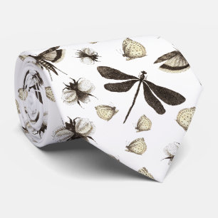 Cravate Vintage Insects Dragonfly Moth Bee Historic Bugs