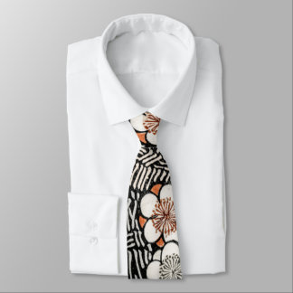 Cravate Vintage japonais imprimé en rouge, noir et blanc