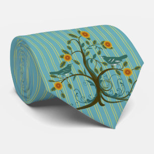 Cravate Vintage Love Birds Swirl Tree Stripe Wedding Tie