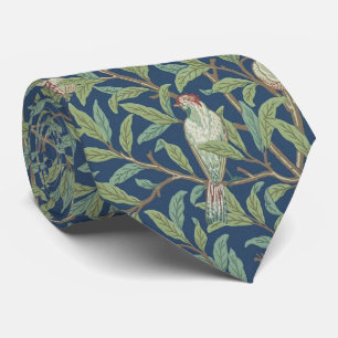 Cravate Vintage Morris Motif Oiseau et grenade bleu