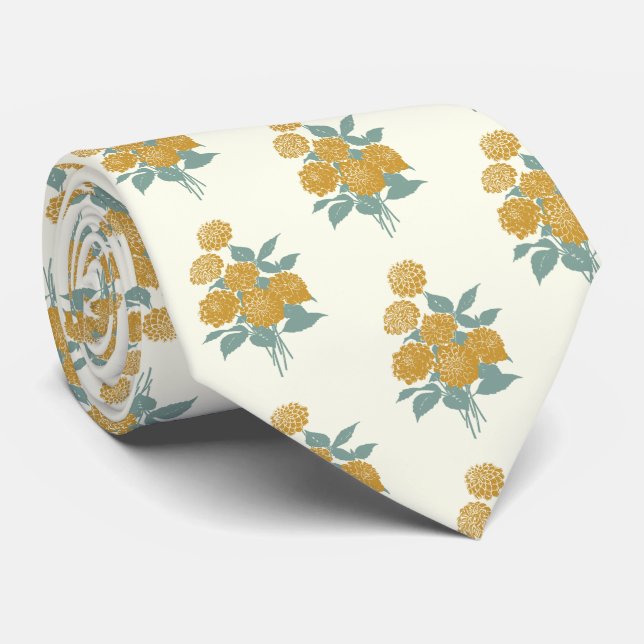 Cravate Vintage motif floral Automne moutarde Jaune (Roulé)