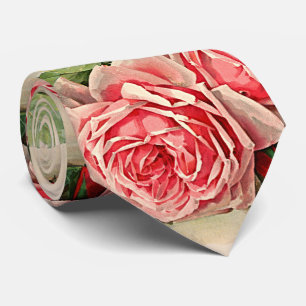 Cravate Vintage motif floral rose