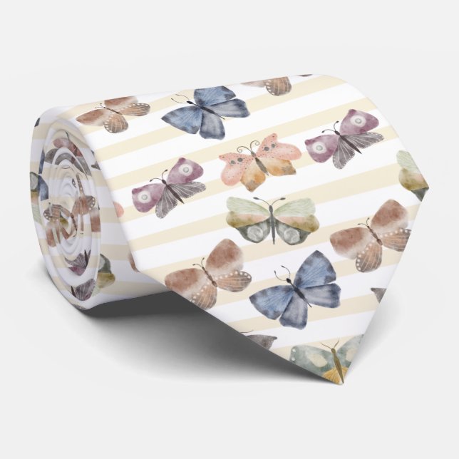 Cravate Vintage papillons d'aquarelle Motif (Roulé)