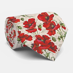 Cravate Vintage Pavot rouge motif floral