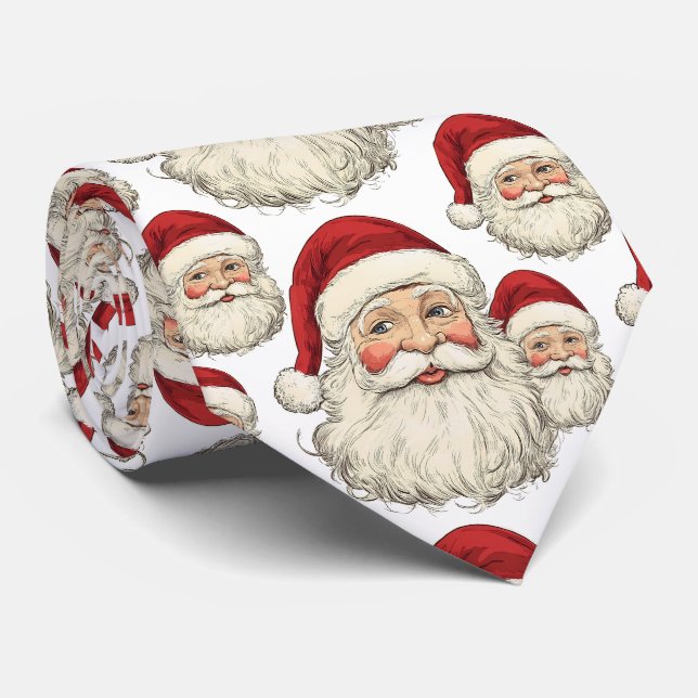 Cravate Vintage Père Noël Noël blanc (Roulé)