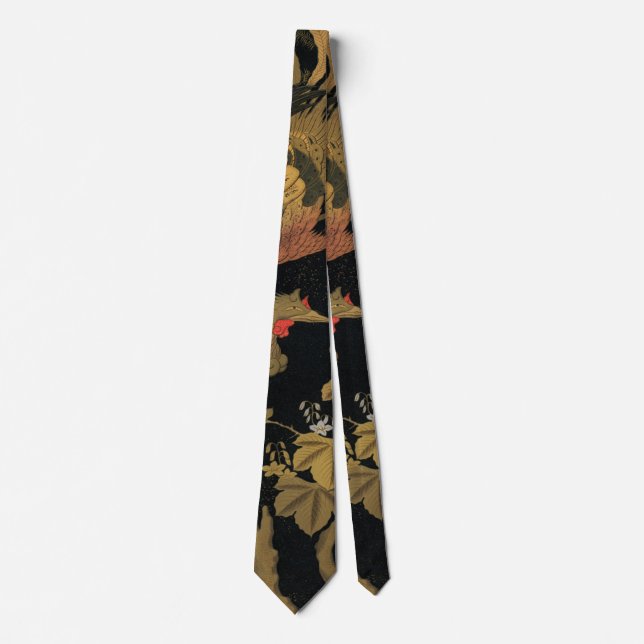 Cravate Vintage Phoenix Gold Black Bird japonais (Devant)